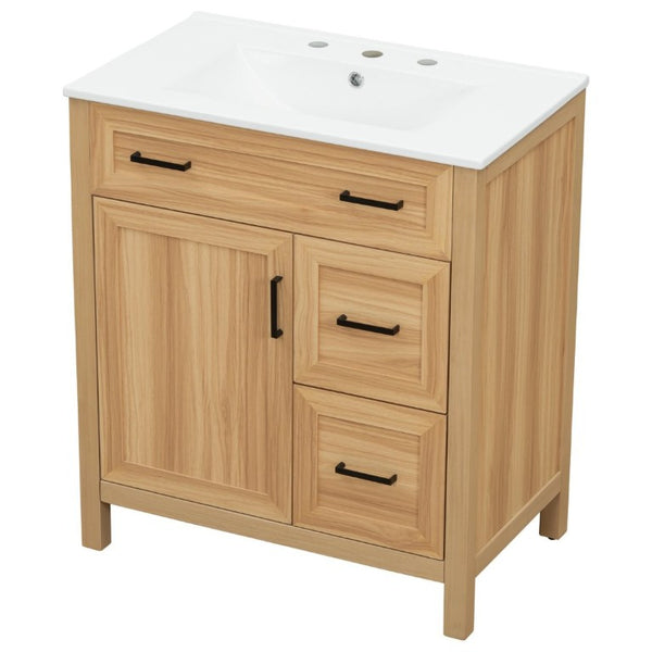 English Elm 30 Inch Acacia Wood Bathroom Vanity with Ceramic Sink Soft Close Drawers Modern Style N729P338555N