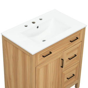 English Elm 30 Inch Acacia Wood Bathroom Vanity with Ceramic Sink Soft Close Drawers Modern Style N729P338555N