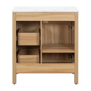 English Elm 30 Inch Acacia Wood Bathroom Vanity with Ceramic Sink Soft Close Drawers Modern Style N729P338555N