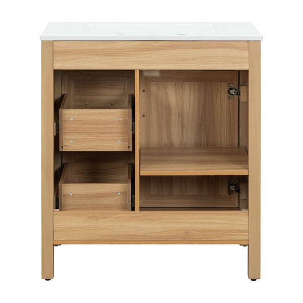 English Elm 30 Inch Acacia Wood Bathroom Vanity with Ceramic Sink Soft Close Drawers Modern Style N729P338555N