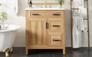 English Elm 30 Inch Acacia Wood Bathroom Vanity with Ceramic Sink Soft Close Drawers Modern Style N729P338555N