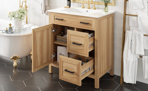 English Elm 30 Inch Acacia Wood Bathroom Vanity with Ceramic Sink Soft Close Drawers Modern Style N729P338555N