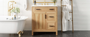 English Elm 30 Inch Acacia Wood Bathroom Vanity with Ceramic Sink Soft Close Drawers Modern Style N729P338555N