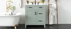 English Elm Video 30 Inch Sage Green Bathroom Vanity Solid Wood Frame Ceramic Sink Soft Close Storage N729P338555S