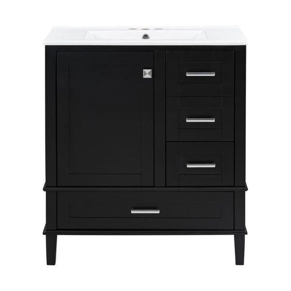 English Elm 30 Inch Freestanding Bathroom Vanity Solid Wood Frame Ceramic Sink Soft Close Storage Black N729P370363B