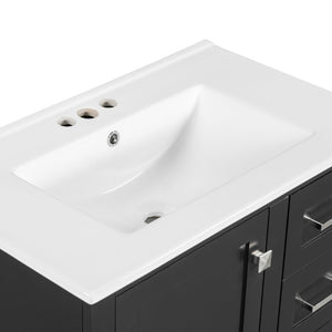 English Elm 30 Inch Freestanding Bathroom Vanity Solid Wood Frame Ceramic Sink Soft Close Storage Black N729P370363B