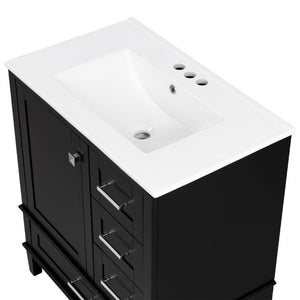 English Elm 30 Inch Freestanding Bathroom Vanity Solid Wood Frame Ceramic Sink Soft Close Storage Black N729P370363B