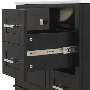 English Elm 30 Inch Freestanding Bathroom Vanity Solid Wood Frame Ceramic Sink Soft Close Storage Black N729P370363B