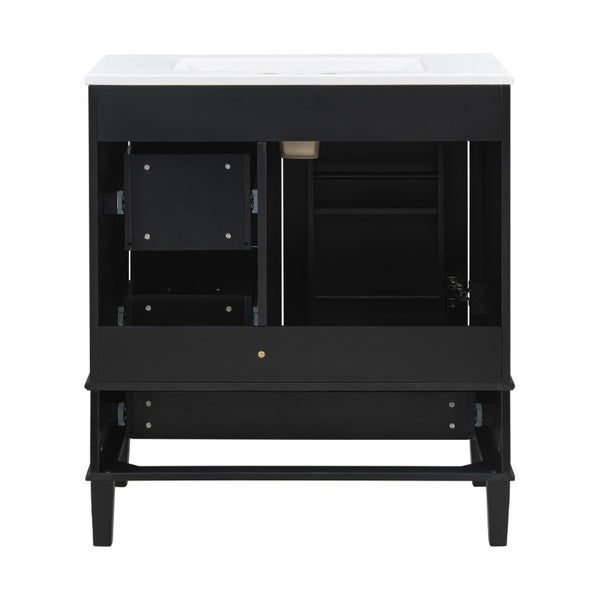 English Elm 30 Inch Freestanding Bathroom Vanity Solid Wood Frame Ceramic Sink Soft Close Storage Black N729P370363B