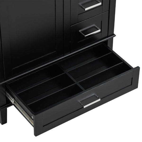 English Elm 30 Inch Freestanding Bathroom Vanity Solid Wood Frame Ceramic Sink Soft Close Storage Black N729P370363B