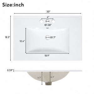 English Elm 30 Inch Bathroom Vanity with Undermount Sink Solid Wood Frame Soft Close Storage N729P370363F