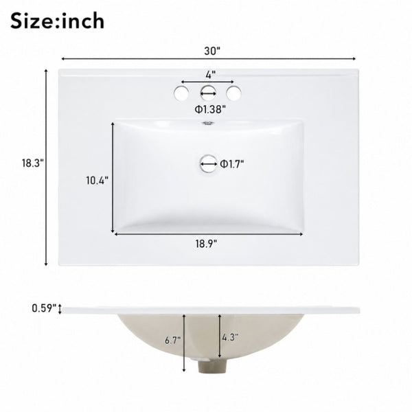 English Elm 30 Inch Bathroom Vanity with Undermount Sink Solid Wood Frame Soft Close Storage N729P370363F