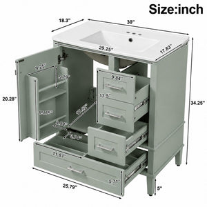 English Elm 30 Inch Bathroom Vanity with Undermount Sink Solid Wood Frame Soft Close Storage N729P370363F