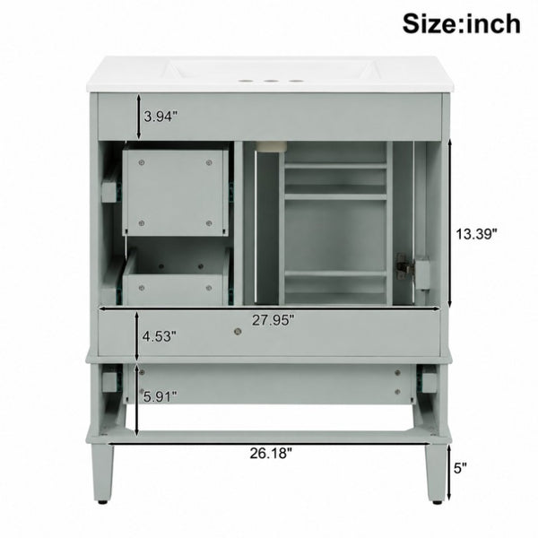 English Elm 30 Inch Bathroom Vanity with Undermount Sink Solid Wood Frame Soft Close Storage N729P370363F