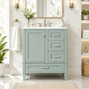 English Elm 30 Inch Bathroom Vanity with Undermount Sink Solid Wood Frame Soft Close Storage N729P370363F