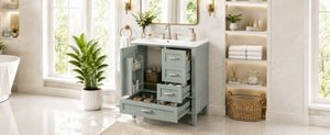 English Elm 30 Inch Bathroom Vanity with Undermount Sink Solid Wood Frame Soft Close Storage N729P370363F
