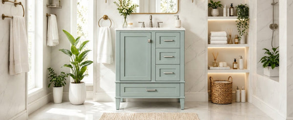 English Elm 30 Inch Bathroom Vanity with Undermount Sink Solid Wood Frame Soft Close Storage N729P370363F