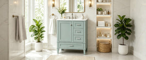 English Elm 30 Inch Bathroom Vanity with Undermount Sink Solid Wood Frame Soft Close Storage N729P370363F