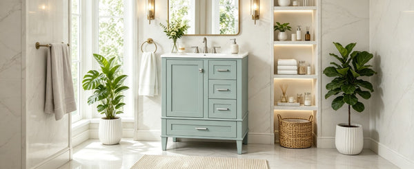 English Elm 30 Inch Bathroom Vanity with Undermount Sink Solid Wood Frame Soft Close Storage N729P370363F