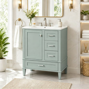 English Elm 30 Inch Bathroom Vanity with Undermount Sink Solid Wood Frame Soft Close Storage N729P370363F
