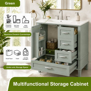 English Elm 30 Inch Bathroom Vanity with Undermount Sink Solid Wood Frame Soft Close Storage N729P370363F