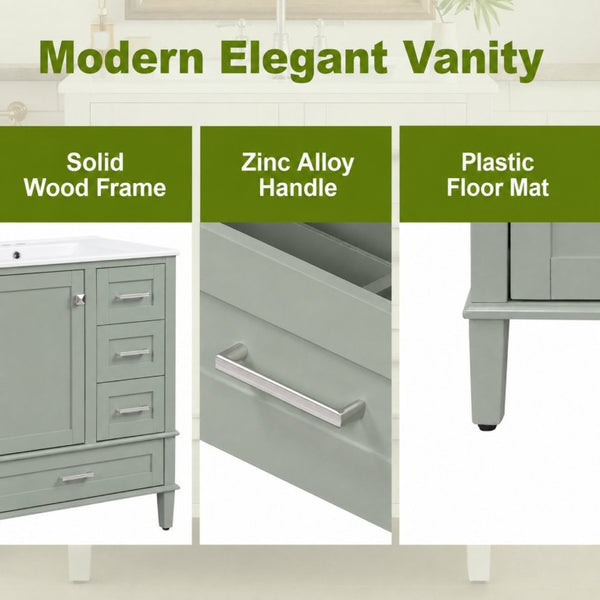 English Elm 30 Inch Bathroom Vanity with Undermount Sink Solid Wood Frame Soft Close Storage N729P370363F