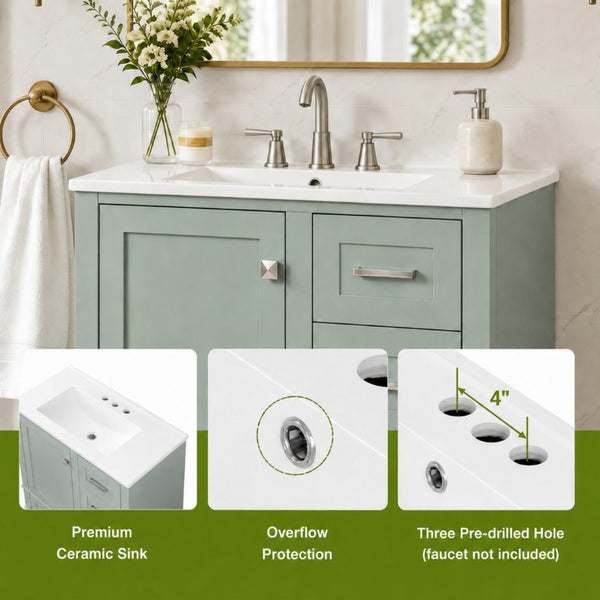 English Elm 30 Inch Bathroom Vanity with Undermount Sink Solid Wood Frame Soft Close Storage N729P370363F