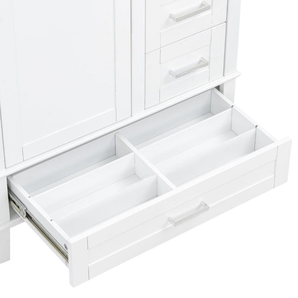 English Elm 30 Inch Freestanding Bathroom Vanity Solid Wood Frame Ceramic Sink Soft Close Storage White N729P370363K