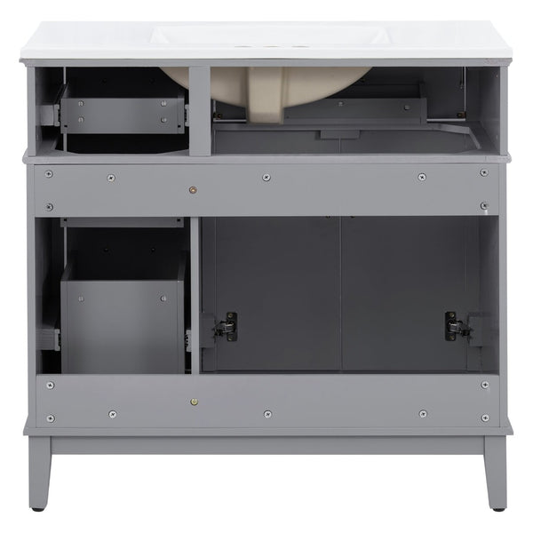 English Elm 36 Inch Gray Bathroom Vanity Solid Wood Frame Ceramic Sink Soft Close Drawers Modern Bath N729P380151E