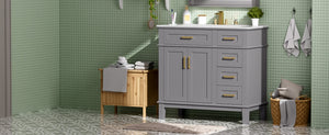 English Elm 36 Inch Gray Bathroom Vanity Solid Wood Frame Ceramic Sink Soft Close Drawers Modern Bath N729P380151E