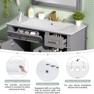 English Elm 36 Inch Gray Bathroom Vanity Solid Wood Frame Ceramic Sink Soft Close Drawers Modern Bath N729P380151E