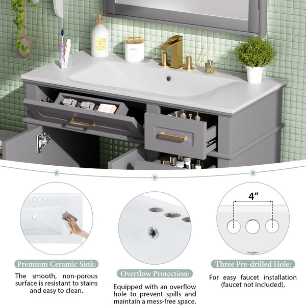 English Elm 36 Inch Gray Bathroom Vanity Solid Wood Frame Ceramic Sink Soft Close Drawers Modern Bath N729P380151E