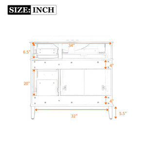 English Elm 36 Inch Gray Bathroom Vanity Solid Wood Frame Ceramic Sink Soft Close Drawers Modern Bath N729P380151E