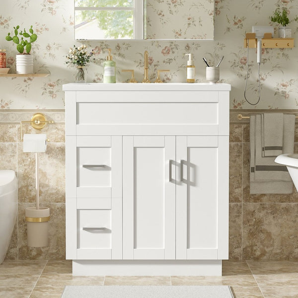 English Elm [video]30-inch Freestanding Bathroom Vanity White Mdf Soft Close Resin Sink Included N729P396834K