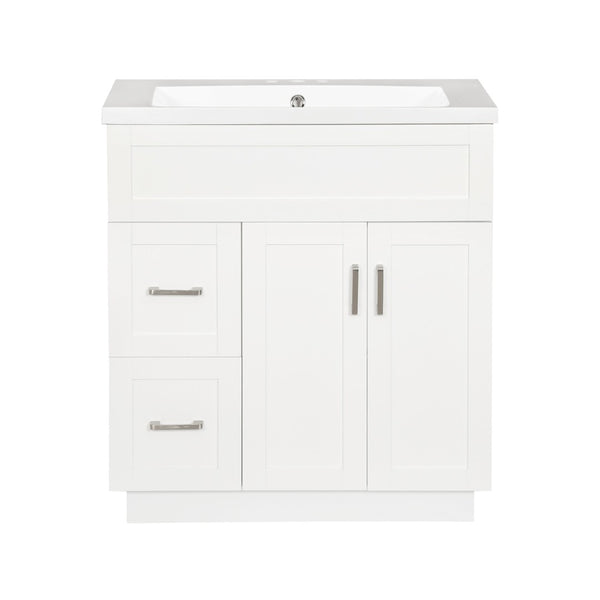 English Elm [video]30-inch Freestanding Bathroom Vanity White Mdf Soft Close Resin Sink Included N729P396834K