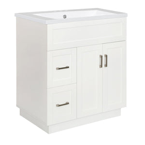English Elm [video]30-inch Freestanding Bathroom Vanity White Mdf Soft Close Resin Sink Included N729P396834K