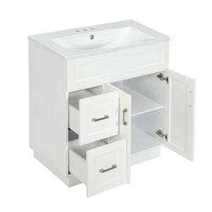 English Elm [video]30-inch Freestanding Bathroom Vanity White Mdf Soft Close Resin Sink Included N729P396834K