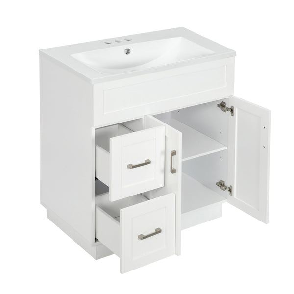 English Elm [video]30-inch Freestanding Bathroom Vanity White Mdf Soft Close Resin Sink Included N729P396834K