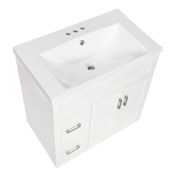 English Elm [video]30-inch Freestanding Bathroom Vanity White Mdf Soft Close Resin Sink Included N729P396834K