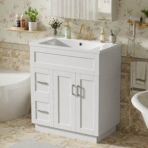 English Elm [video]30-inch Freestanding Bathroom Vanity White Mdf Soft Close Resin Sink Included N729P396834K