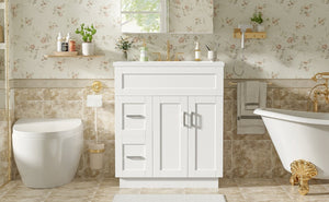 English Elm [video]30-inch Freestanding Bathroom Vanity White Mdf Soft Close Resin Sink Included N729P396834K