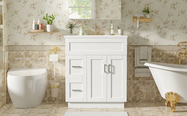 English Elm [video]30-inch Freestanding Bathroom Vanity White Mdf Soft Close Resin Sink Included N729P396834K