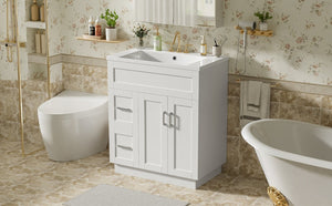 English Elm [video]30-inch Freestanding Bathroom Vanity White Mdf Soft Close Resin Sink Included N729P396834K