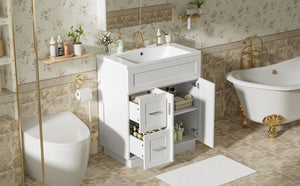English Elm [video]30-inch Freestanding Bathroom Vanity White Mdf Soft Close Resin Sink Included N729P396834K