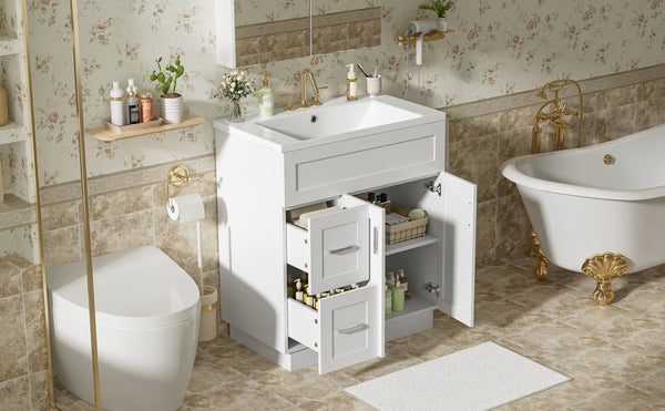 English Elm [video]30-inch Freestanding Bathroom Vanity White Mdf Soft Close Resin Sink Included N729P396834K