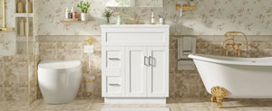 English Elm [video]30-inch Freestanding Bathroom Vanity White Mdf Soft Close Resin Sink Included N729P396834K