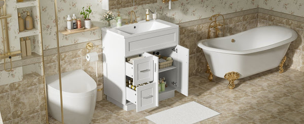 English Elm [video]30-inch Freestanding Bathroom Vanity White Mdf Soft Close Resin Sink Included N729P396834K