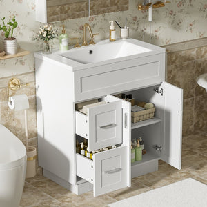 English Elm [video]30-inch Freestanding Bathroom Vanity White Mdf Soft Close Resin Sink Included N729P396834K