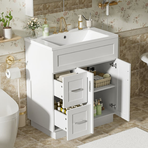 English Elm [video]30-inch Freestanding Bathroom Vanity White Mdf Soft Close Resin Sink Included N729P396834K