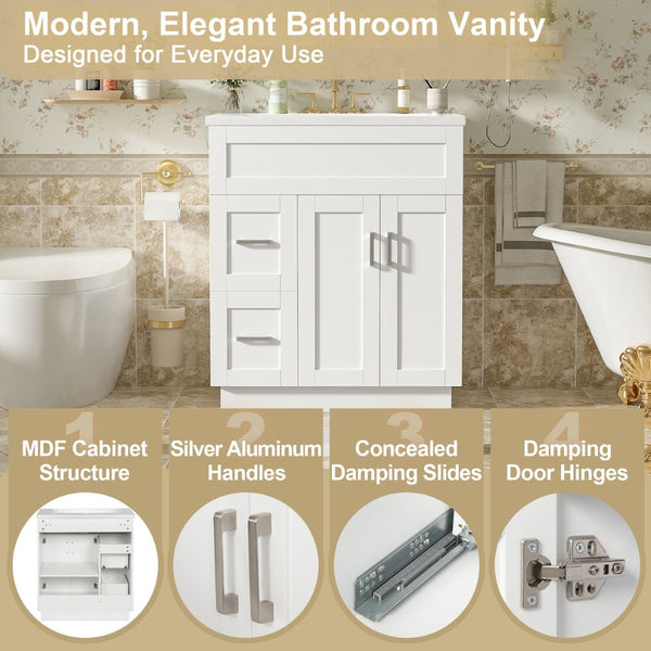 English Elm [video]30-inch Freestanding Bathroom Vanity White Mdf Soft Close Resin Sink Included N729P396834K